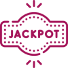 Magenta line icon of a jackpot sign with the word “JACKPOT” in the center.