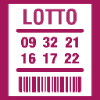 Magenta line icon of a lottery ticket showing the word “LOTTO,” numbered combinations, and a barcode.