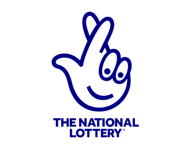 UK National Lottery logo featuring a blue hand making a crossed-fingers gesture.